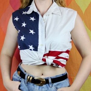 American Flag Sleeveless Button-Up Top 🇺🇸